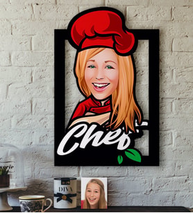 BK Gift Kişiye Özel Bayan Chef Karikatürlü 3D Ahşap Tablo-10