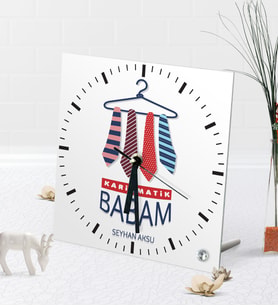 BK Gift Kişiye Özel Karizmatik Babam Masaüstü Kare Cam Saat (Beyaz)