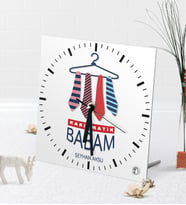 BK Gift Kişiye Özel Karizmatik Babam Masaüstü Kare Cam Saat (Beyaz)
