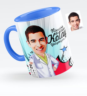 BK Gift Kişiye Özel Bay Göz Doktoru Karikatürlü Mavi Kupa Bardak  1