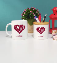 Sevgiliye Hediye Love Tasarımlı Sevgili Kupa Bardak ve Kalemlik Hediye Seti
