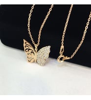 GÜMÜŞ ROSE ZİRKON TAŞLI KELEBEK KOLYE