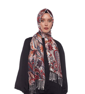 İpekevi Siyah Paisley Desenli İpek Şal