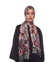 İpekevi Siyah Paisley Desenli İpek Şal