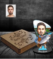 Kişiye Özel Balıkçı Karikatürlü Ahşap Biblo Kutulu Bay-3