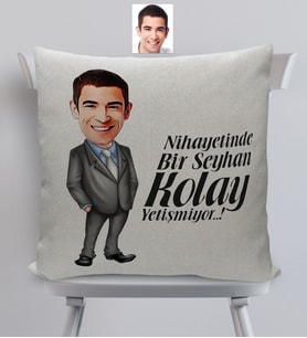 BK Gift Kişiye Özel Bay Kolay Yetişmiyor Karikatürlü Dekoratif Keten Yastık - 1 (Bej)