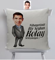 BK Gift Kişiye Özel Bay Kolay Yetişmiyor Karikatürlü Dekoratif Keten Yastık - 1 (Bej)