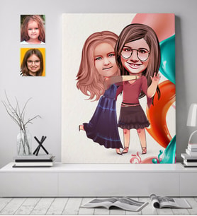 BK Gift Kişiye Özel Kız Kardeşler Karikatürlü Kanvas Tablo 70x100cm-6