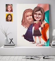 BK Gift Kişiye Özel Kız Kardeşler Karikatürlü Kanvas Tablo 70x100cm-6