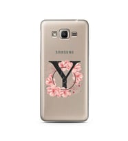 Pembe Çiçekli Harf Tasarım Süper Şeffaf Silikon Telefon Kılıfı Samsung J2 Prime 