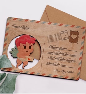 BK Gift Kişiye Özel Sevgililer Günü Temalı Retro Ahşap Tebrik Kartı  3