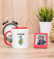 Babalar Günü Hediyesi Kırmızı Kupa Bardak ve Kırmızı Mini Fotoğraf Çerçevesi