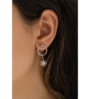 Zirkon Haklalı Güneş Sallantılı Küpe Rose Gümüş