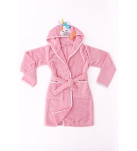 %100 Pamuklu Unicornlu Çocuk Bornozu (Pembe)