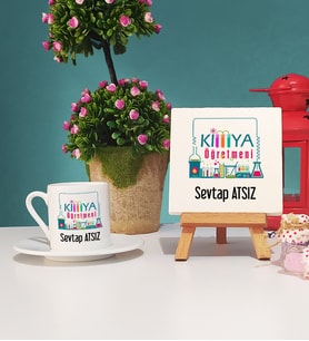 Kimya Öğretmeni Türk Kahvesi Fincanı ve Dekoratif Taş Baskı Seti