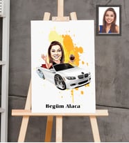 Kişiye Özel Sürücü Karikatürlü  Ahşap Tablo 30x47 Bayan-2