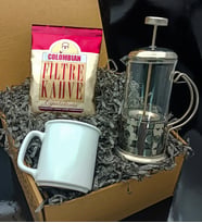 Metal Kaplama Cam French Press & Beyaz Kupa & Colombian Filtre Kahve Hediye Seti;