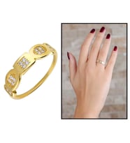 Zirkon Taşlı Geometrik Tasarım Gold Renk 925 Ayar Gümüş Bayan Yüzük (Çok Renkli)