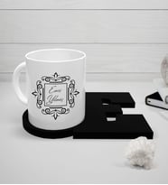 BK Gift Kişiye Özel Beyaz Kupa ve Harfli Siyah Bardak Altlığı Seti