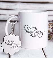 BK Gift Kişiye Özel İsimli Beyaz Kupa ve Anahtarlık Hediye Seti-3 (Model 1)