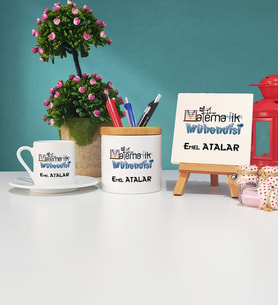 Matematik Mühendisi Türk Kahvesi Fincanı Kalemlik ve Dekoratif Taş Baskı Seti