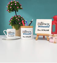 Matematik Mühendisi Türk Kahvesi Fincanı Kalemlik ve Dekoratif Taş Baskı Seti