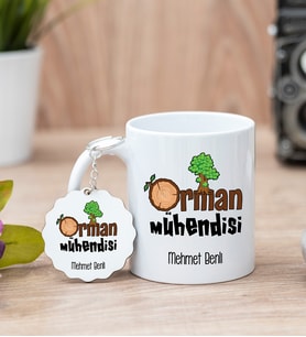 Orman Mühendisi Beyaz Kupa Bardak Ve Anahtarlık Set