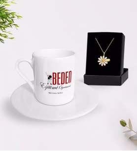 BK Gift Kişiye Özel Beden Eğitimi Öğretmeni Türk Kahvesi Fincanı ve İsimli Papatya Kolye Hediye Seti (Model 1)