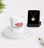 BK Gift Kişiye Özel Beden Eğitimi Öğretmeni Türk Kahvesi Fincanı ve İsimli Papatya Kolye Hediye Seti (Model 1)
