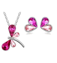 Kristal Taşlı Pembe Yusufçuk Kolye Küpe Seti