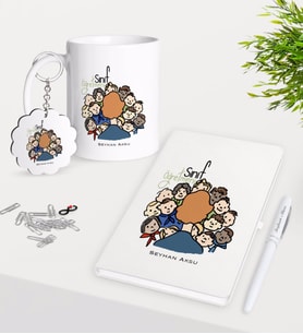 BK Gift Kişiye Özel Sınıf Öğretmeni Kupa Anahtarlık Beyaz Defter Kalem Hediye Seti-3 (Model 1)