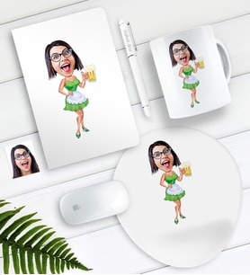 BK Gift Kişiye Özel Bayan Karikatürlü Defter Kalem Kupa Mouse Pad Seti-30 (Model 1)