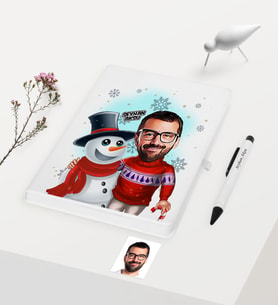 BK Gift Kişiye Özel Yılbaşı Temalı Bay Karikatürlü Beyaz Defter Kalem Seti - 6