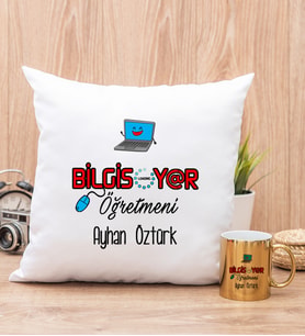 Bilgisayar Öğretmeni Yastık ve Gold Kupa Bardak