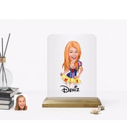 BK Gift Kişiye Özel Kadın Karikatürlü Ahşap Standlı Çerçeve-2 (Beyaz)