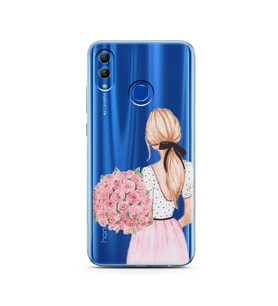 Çiçekli Kız Tasarımlı Süper Şeffaf Silikon Telefon Kılıfı Huawei Honor 10 Lite