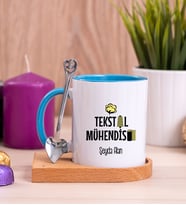 Tekstil Mühendisi Ahşap Altlıklı Mavi Kupa Bardak