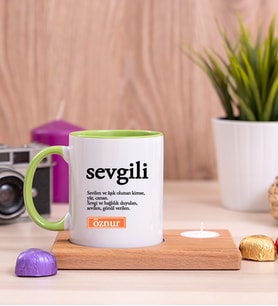 Sevgili Kelime Anlamı Ahşap Altlıklı Mumlu Yeşil Kupa Bardak