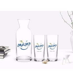 BK Gift Kişiye Özel Renkli Baskılı Ankara Tasarımlı Turistik İkili Rakı Bardağı ve Karaf Hediye Seti-1 (Model 1)