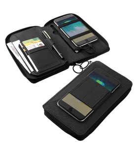 Polyester - Deri Kapak 5000 mAh Powerbank Organizer Cüzdan (Siyah)