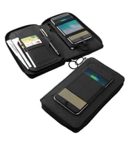 Polyester - Deri Kapak 5000 mAh Powerbank Organizer Cüzdan (Siyah)