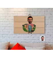 BK Gift Kişiye Özel Çiftçi Karikatürlü Otantik Ahşap Palet Tablo