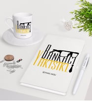 BK Gift Kişiye Özel Yakışıklı Bankacı Beyaz Defter Kalem Türk Kahvesi Fincanı Seti-14 (Model 1)