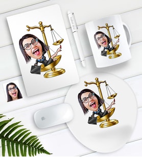BK Gift Kişiye Özel Bayan Avukat Karikatürlü Defter Kalem Kupa Mouse Pad Seti-4 (Model 1)