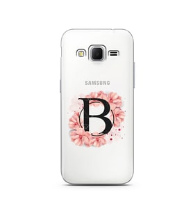 Pembe Çiçekli Harf Tasarım Süper Şeffaf Silikon Telefon Kılıfı Samsung Core Prim