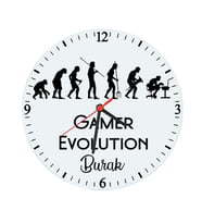 Biresimden Gamer Evolution Oyuncuya Hediye İsimli Kişiye Özel Cam Duvar Saati