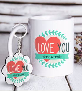 BK Gift Kişiye Özel Sevgililer Günü Beyaz Kupa ve Anahtarlık Hediye Seti-38 (Model 1)