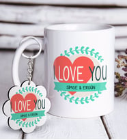 BK Gift Kişiye Özel Sevgililer Günü Beyaz Kupa ve Anahtarlık Hediye Seti-38 (Model 1)