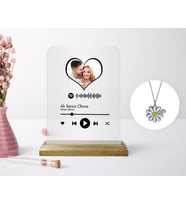 BK Gift Kişiye Özel Kalpli Fotoğraflı Spotify Barkodlu Plak ve Silver İsimli Papatya Kolye Seti-1