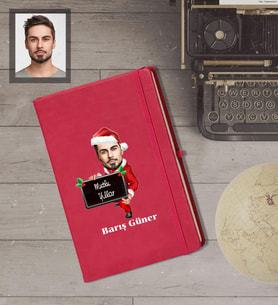 Kişiye Özel Yılbaşı Erkek Karikatürlü Kırmızı Defter Model-3